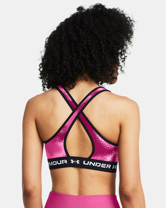Women's Armour® Mid Crossback Printed Sports Bra in Pink image number 1